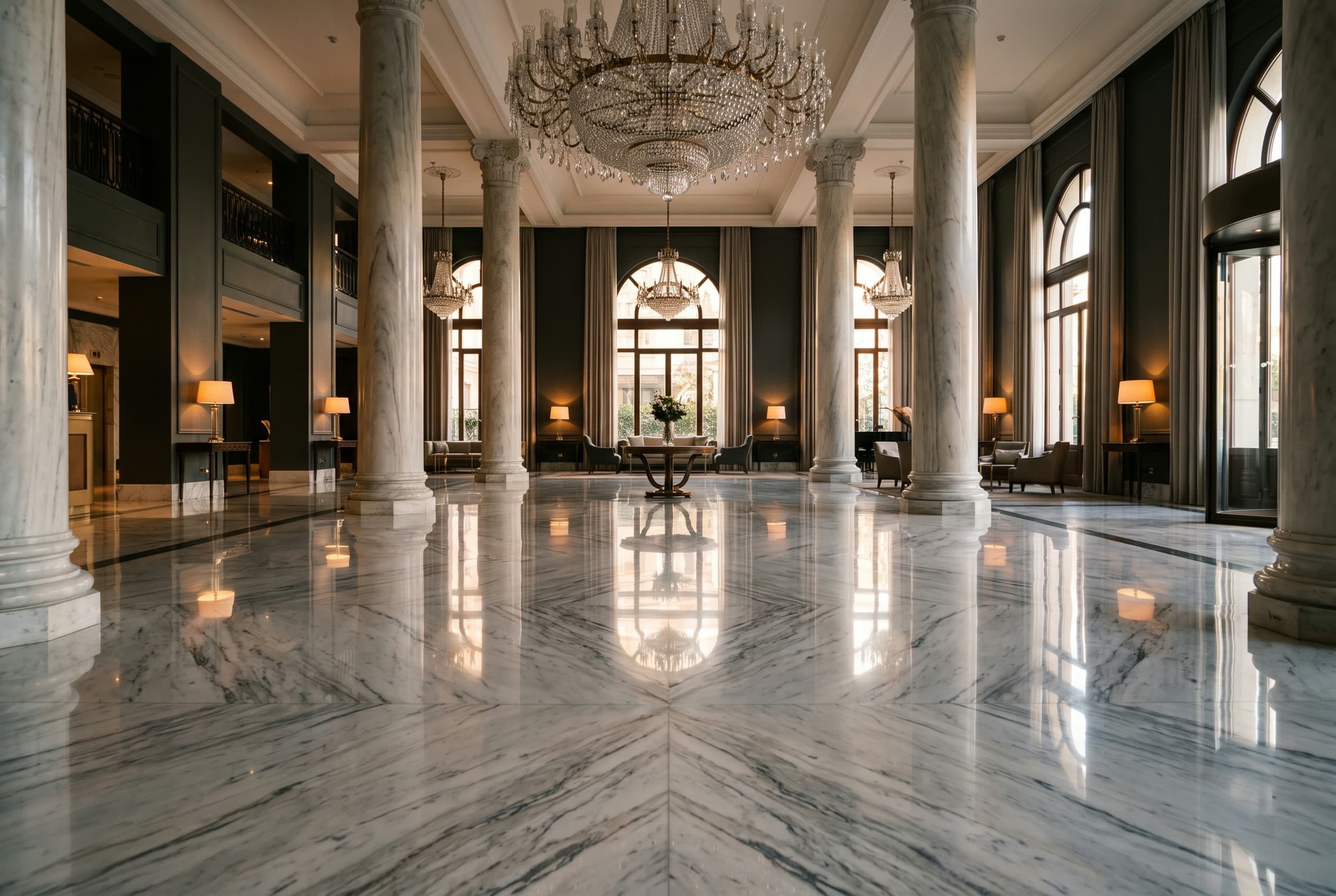 Otel Lobisi — Marmara mermeri · Kristalize cila